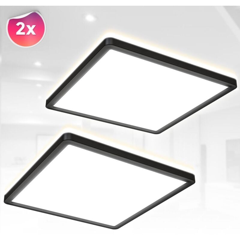 2x led Plafonnier Panneau indirect ultra-plat Plafonnier Salon Couloir Noir lot de 2
