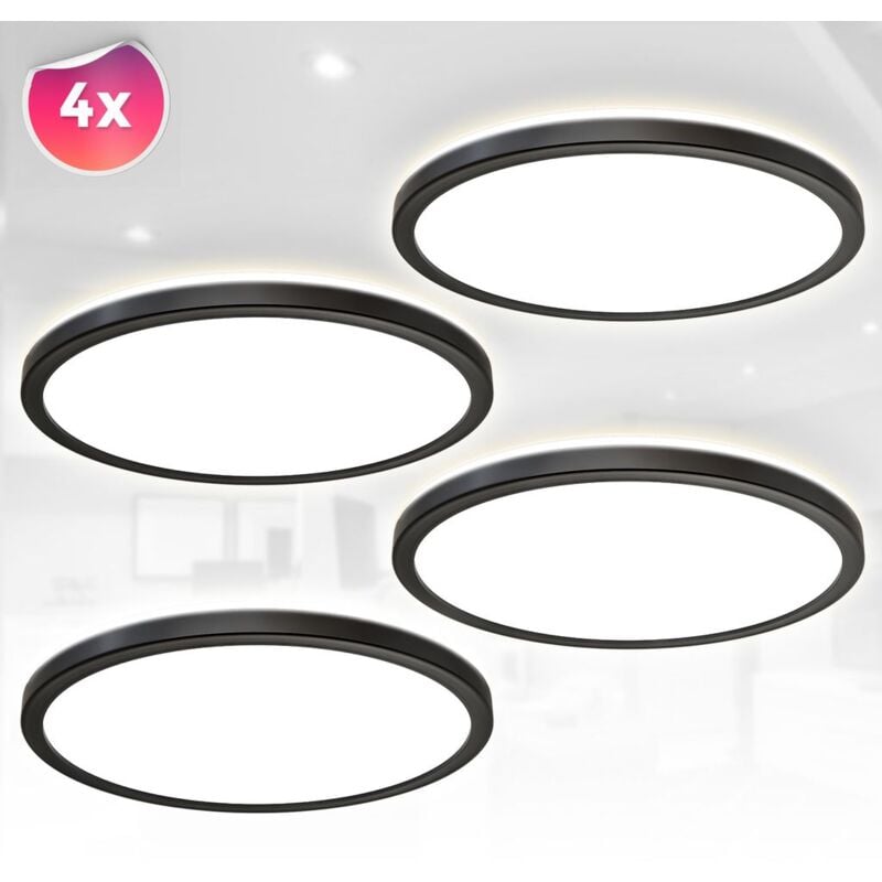 4x led Plafonnier ultra-plat Panneau Lampe de plafond lumière indirecte couloir 18W noir lot de 4