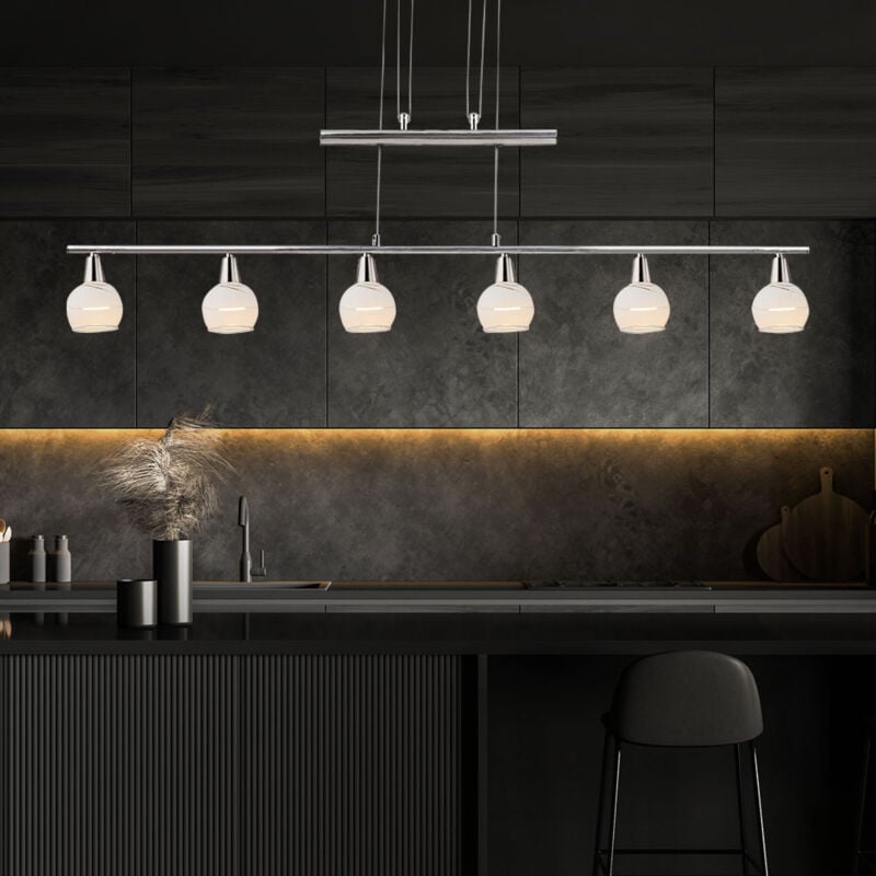 Etc-shop - Suspension led, suspension à tirette, lampe de salon, lampe de salle à manger, lampe de cuisine réglable en hauteur, métal verre nickel, 6