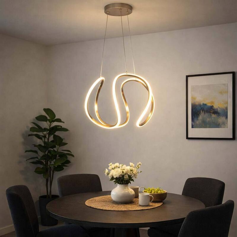 Etc-shop - Suspension led suspension incurvée, dimmable Plafonnier moderne suspendu, métal gris blanc, 23W 1840Lm blanc chaud, LxlxH 45x44x150 cm Etc-shop - Suspension led suspension incurvée, dimmable Plafonnier moderne suspendu, métal gris blanc, 23W 1840Lm blanc chaud, LxlxH 45x44x150 cm