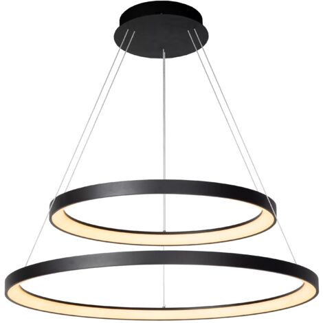 Suspension LED Vidal double anneau noir 92W Lucide