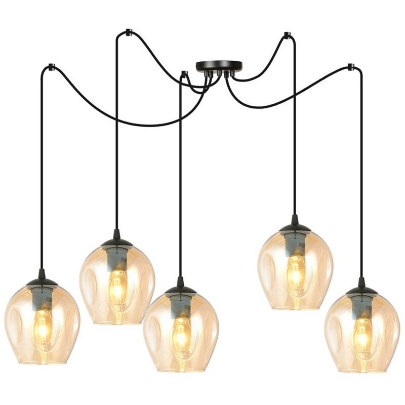 Suspension Level, Acier peint par poudrage, Verre, Noir, Ambre, 14x200x70 cm