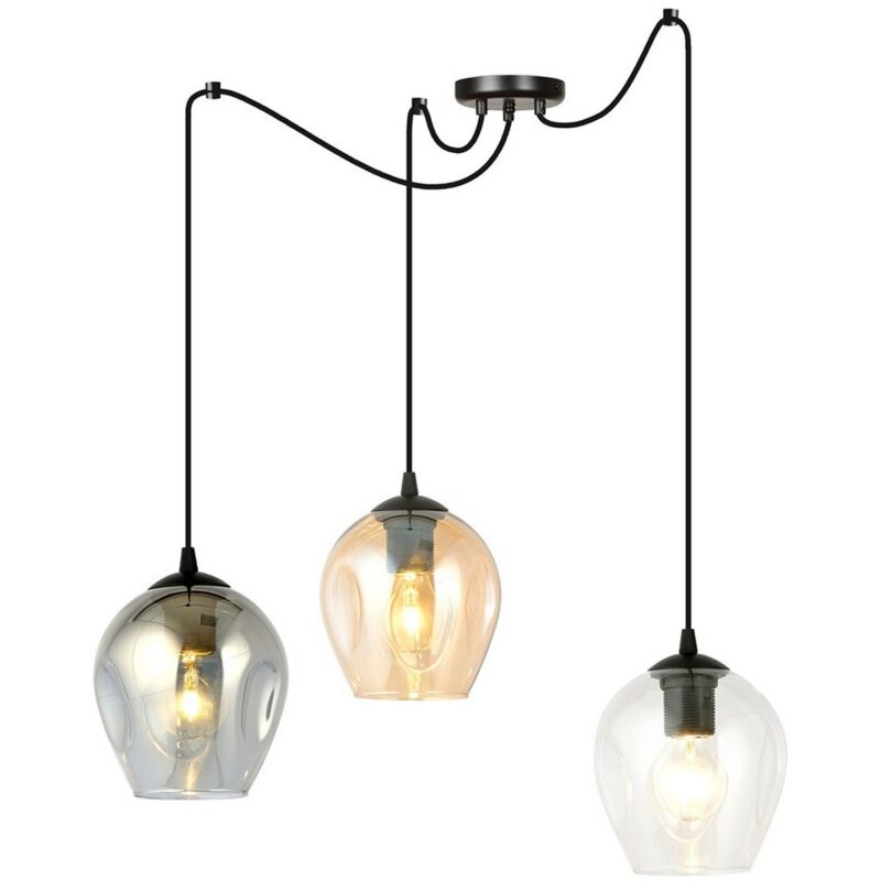 Suspension Level, Acier peint par poudrage, Verre, Noir, Gris, Ambre, 14x200x40 cm