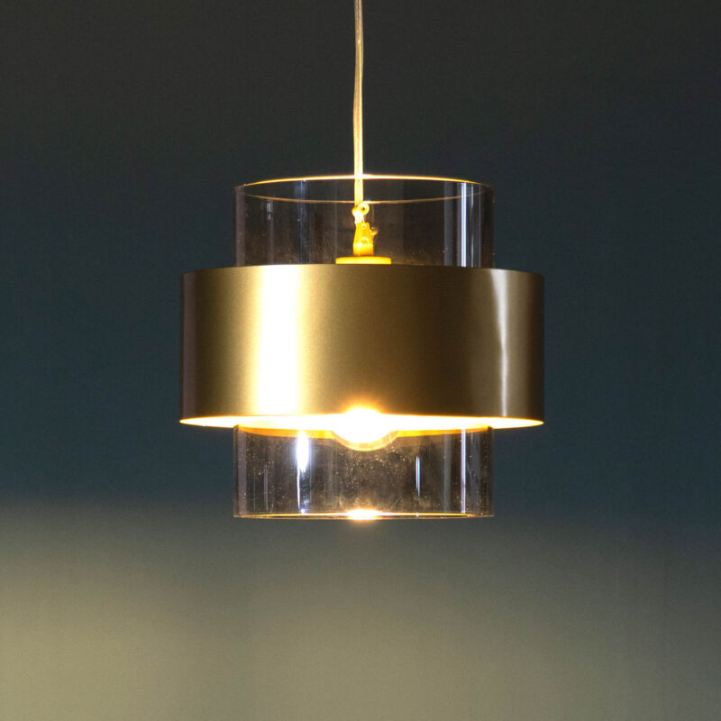 Suspension élégante verre transparent et cylindre doré - Salvado - Doré / Laiton
