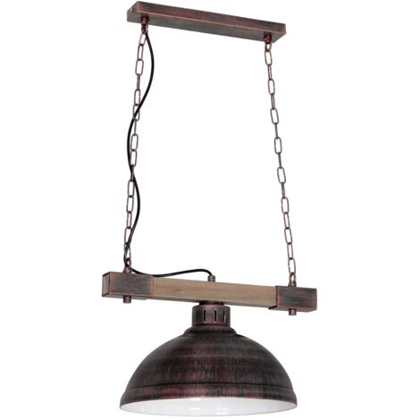 Suspension loft brune bois clair chaîne E27 Luminex