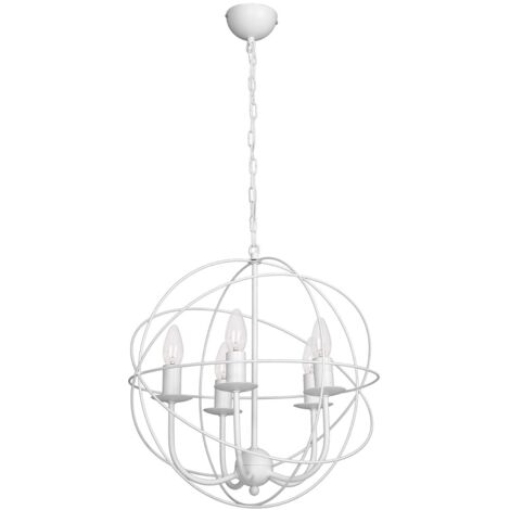 Suspension loft Globe métal blanc, chaîne 5xE14 Luminex