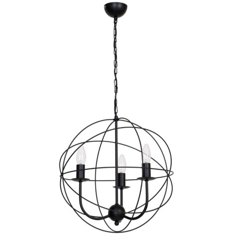 Suspension loft Globe noire chaîne Ø40 3xE14 Luminex