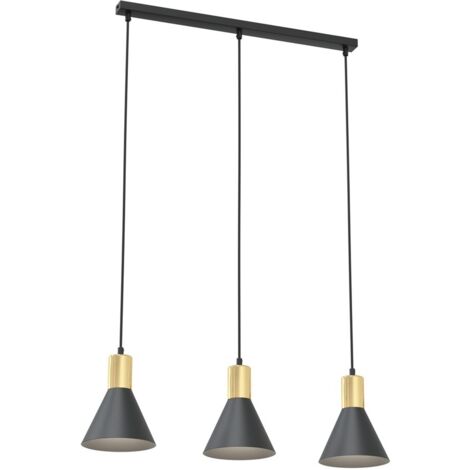 Suspension loft noir/or linéaire cône ROSA 3xE27 Emibig