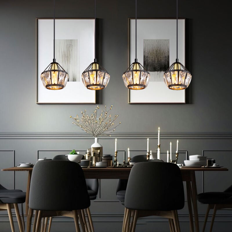 Globo - Lampe à suspension lampe à suspension suspension lampe de salon, 4 flammes, cristaux de verre métal noir, 4x douilles E14, LxPxH 73x12,5x150cm