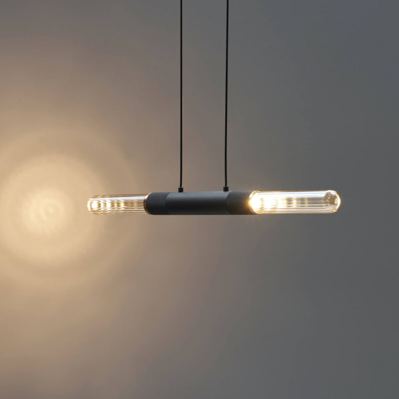 Suspension longiligne verre et métal noir - Hita