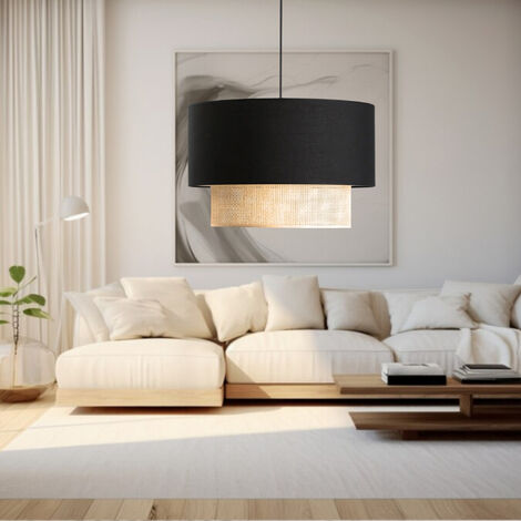 Suspension Loughborough E27 70 cm – Abat-jour tissu noir et jaune – Douille E27 20W – Alimentation 230V – Lampe moderne pour intérieur – Lux.Pro