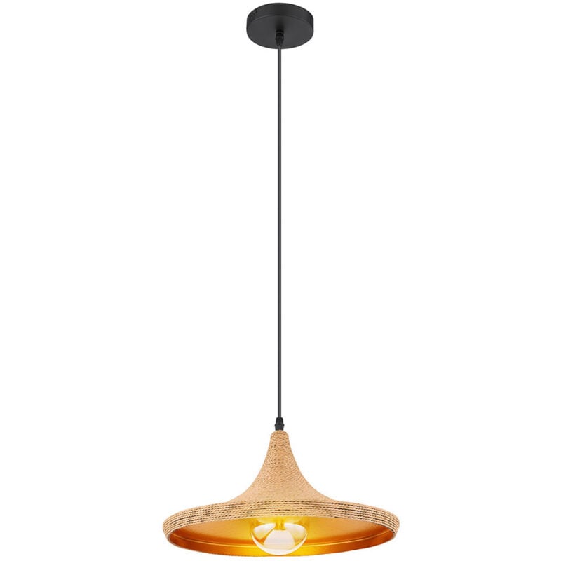 Lampe à suspension, lampe de salon, lampe de salle à manger, plafonnier, lampe de cuisine, métal textile marron or noir, E27, h 140 cm