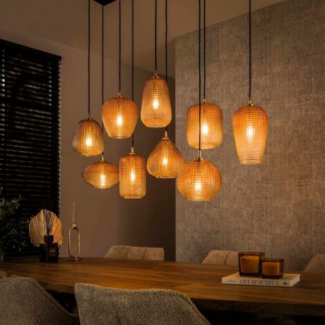 Suspension luminaire abat-jour en verre 9 lampes PADO