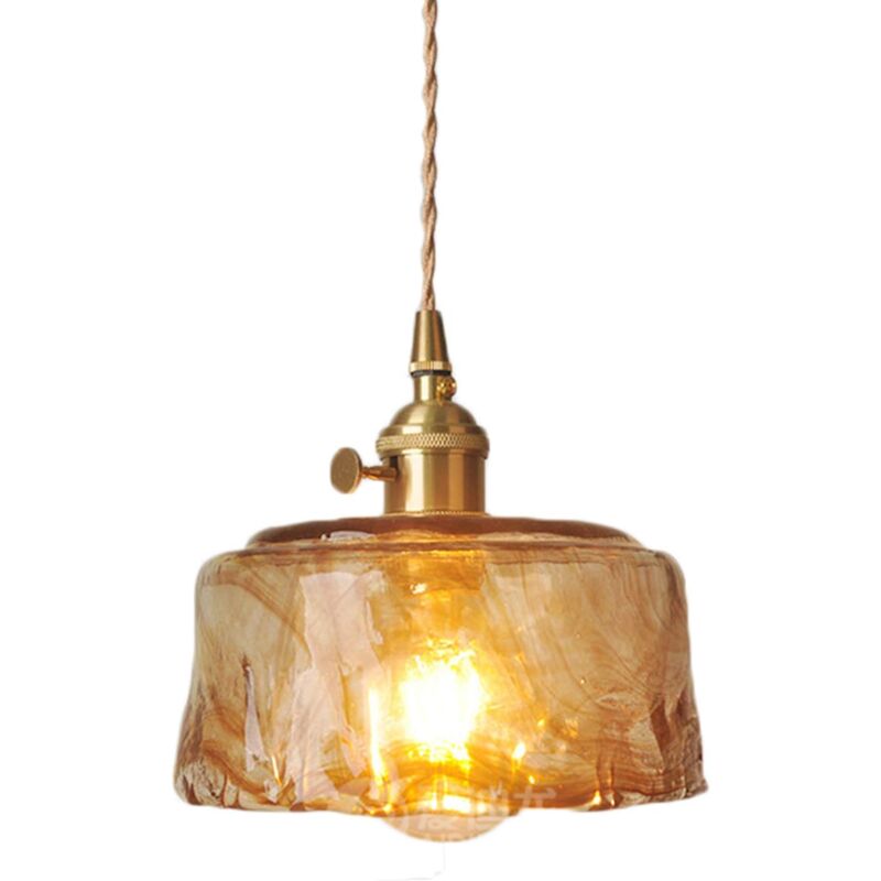 Suspension Luminaire, Abat-jour en verre caramel fait main irrégulier, Lampe suspendue au plafond rétro industrielle avec douille marche/arrêt E27