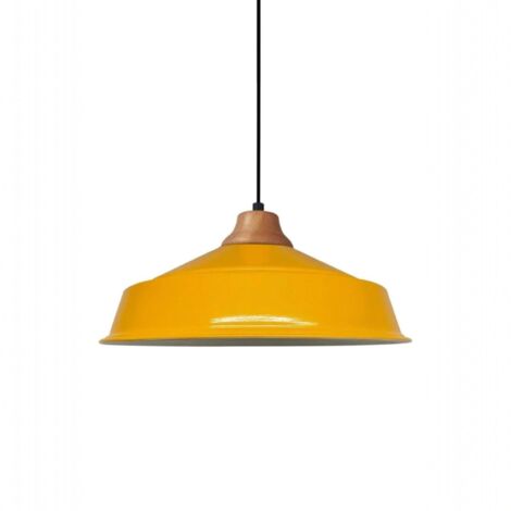 Suspension Luminaire Asletl Industrielle en Métal Jaune Peint à la Main – Lustre Vintage E27 Ø40 cm pour Salon, Chambre ou Salle à Manger