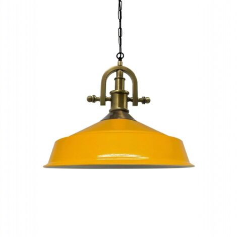 Suspension Luminaire Asletl Industrielle en Métal Jaune Peint à la Main – Lustre Vintage E27 Ø40 cm pour Salon, Chambre ou Salle à Manger
