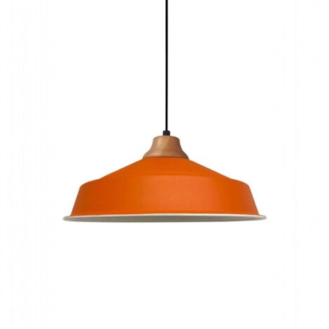 Suspension Luminaire Asletl Industrielle en Métal Orange Peint à la Main – Lustre Vintage E27 Ø40 cm pour Salon, Chambre ou Salle à Manger