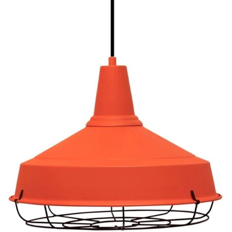 Suspension Luminaire Asletl Industrielle en Métal Orange Peint à la Main – Lustre Vintage E27 Ø40 cm pour Salon, Chambre ou Salle à Manger