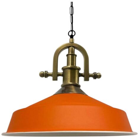 Suspension Luminaire Asletl Industrielle en Métal Orange Peint à la Main – Lustre Vintage E27 Ø40 cm pour Salon, Chambre ou Salle à Manger