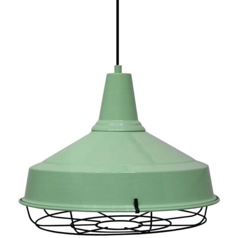 Suspension Luminaire Asletl Industrielle en Métal Vert Menthe Peint à la Main – Lustre Vintage E27 Ø40 cm pour Salon, Chambre ou Salle à Manger