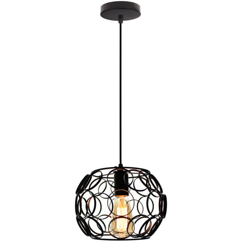 Norcks - Suspension Luminaire Cage Ronde Lampe à Suspension En Fer Métallique Plafonnier Rétro Vintage Pour Club Bar Café Noir