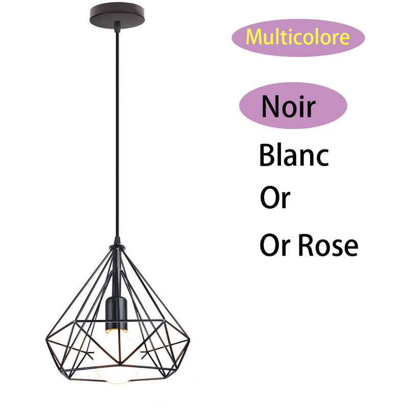 Suspension Luminaire Contemporain Cage Diamant Lampe de Fer pour Couloir Entrée Chambre Noir