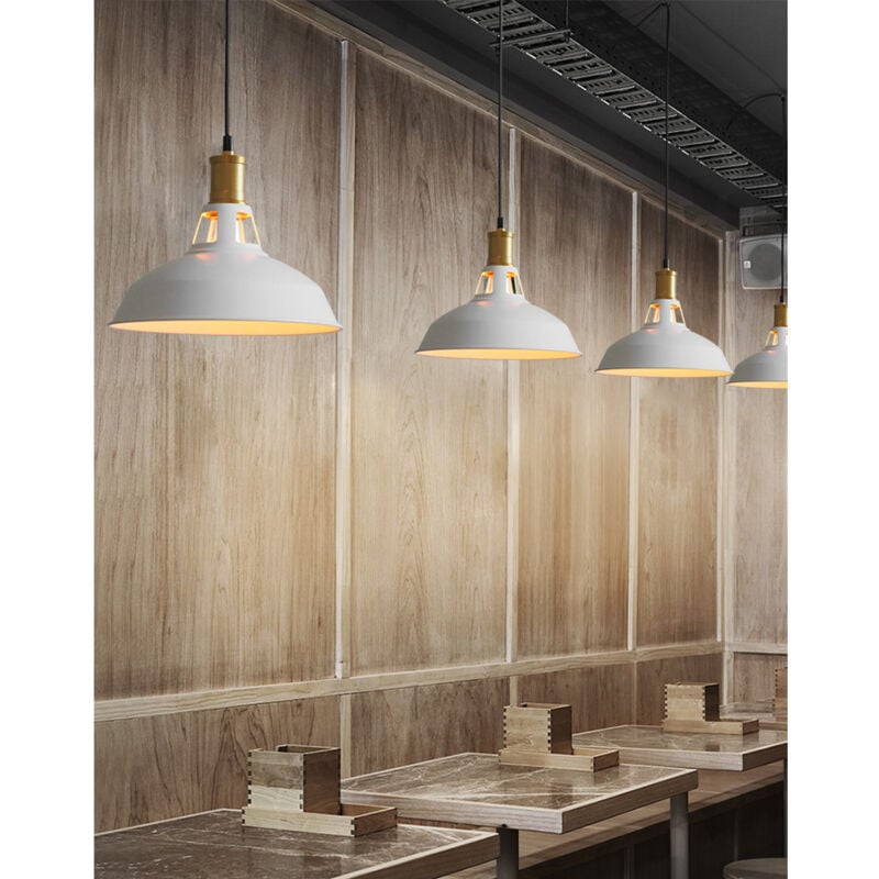 3pcs Rétro Lustre Suspension E27 27cm Luminaire Style Industrielle pour Salon Couloir Cuisine Blanc