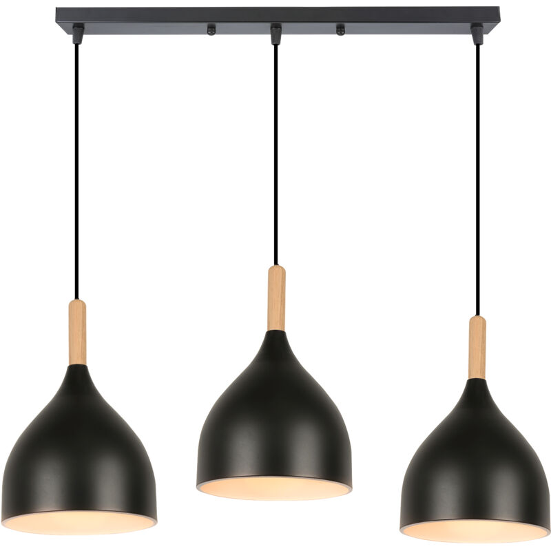 Suspension Luminaire de Salon Lustre en Bois Métal Lampe Plafonnier Industriel pour Chambre Cuisine - Noir