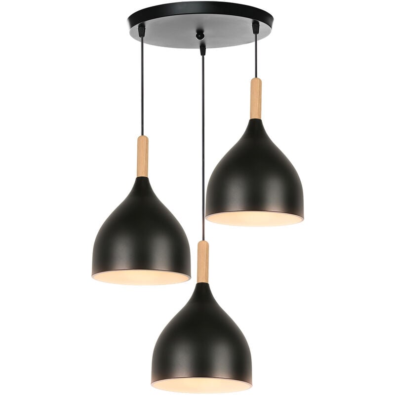 Wottes - Suspension Luminaire de Salon Moderne Lustre en Bois Métal Lampe Plafonnier Intérieur Ø18CM pour Chambre Cuisine - Noir