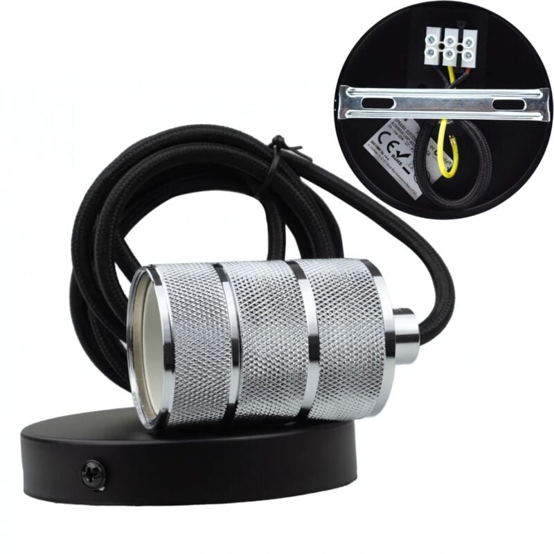 Suspension Luminaire décoratif E27 Chrome cordon noir Loft