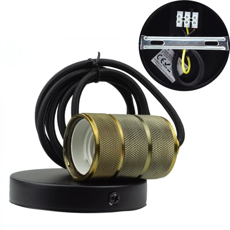 Suspension Luminaire décoratif E27 Vieil or fil noir Loft