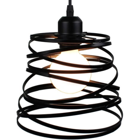 STOEX Lustre Suspension Industrielle Cage Fer forme Ressort Ø20cm Luminaire E27 pour Décor Restaurant Salle Chambre, Noir