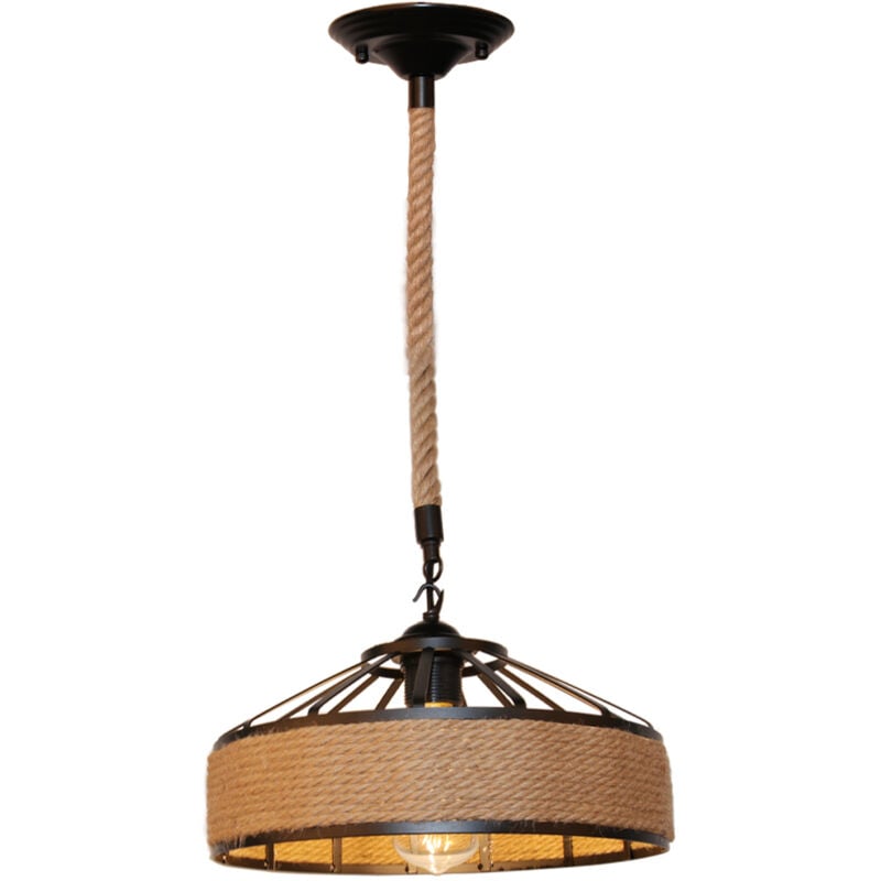 Suspension Luminaire D'Intérieur En Métal Ø30CM Lampe Suspendue Rétro Vintage Plafonnier En Corde De Chanvre