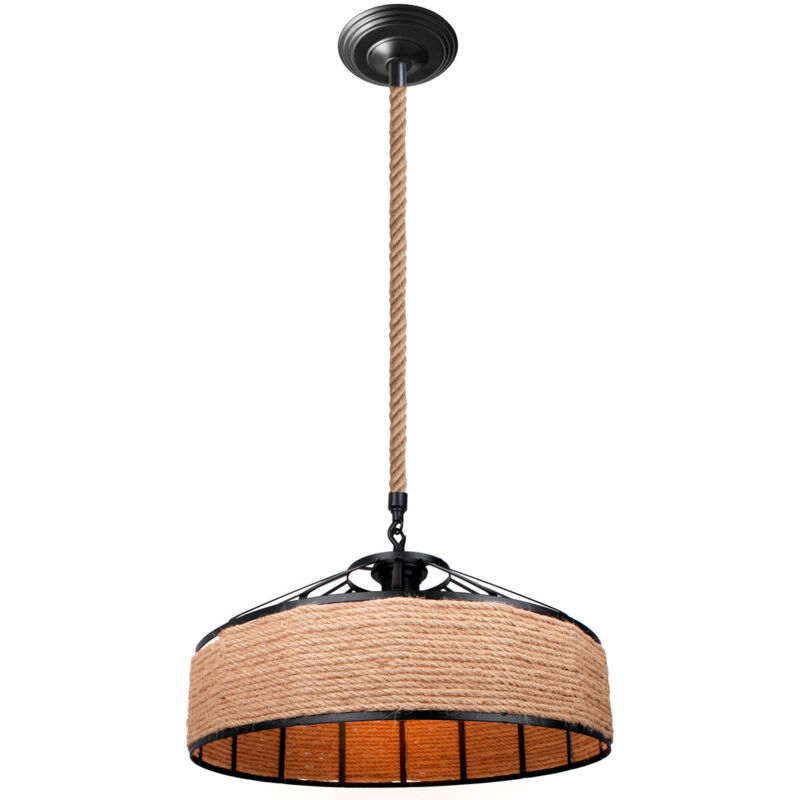 Suspension Luminaire D'Intérieur En Métal Ø40CM Lampe Suspendue Rétro Vintage Plafonnier En Corde De Chanvre