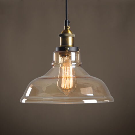 Suspension Luminaire D'Intérieur Industriel Plafonnier En Verre Noir Lustre Rétro E27 Pour Chambre Cuisine Salon Hôtel
