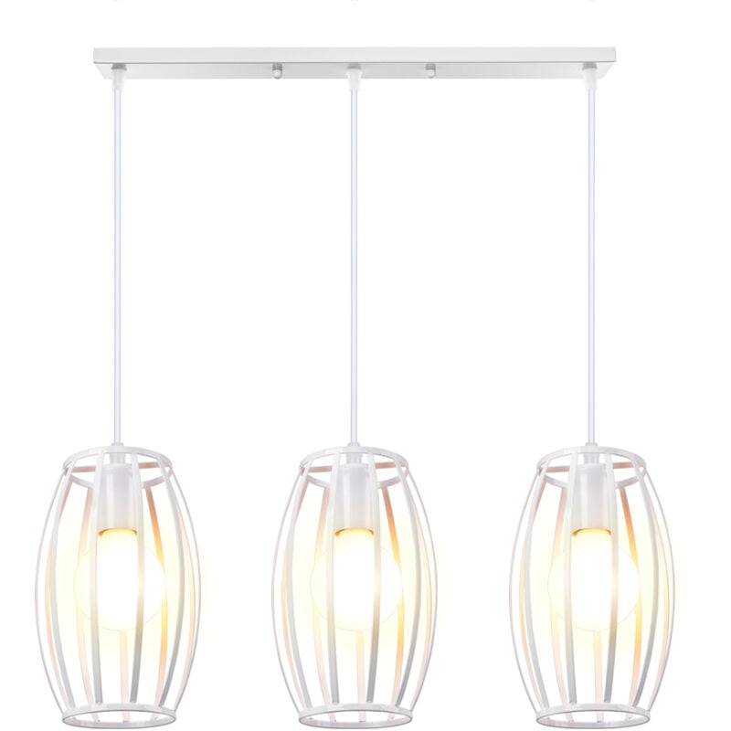 Suspension Luminaire D'Intérieur Rétro 3 Lumières Lustre Vintage Plafonnier En Métal Pour Chambre à Coucher, Salon, Salle à Manger, Cuisine Blanc
