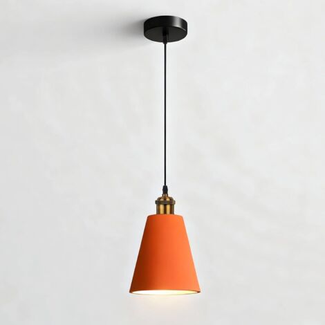 Suspension Luminaire E27 - 1 Unité - Métal Orange - Hauteur Réglable 150cm - Pour Cuisine Salon Chambre - Ø16cm