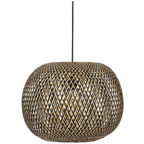Suspension luminaire en bambou et fer multicolore  - diamètre  45 x hauteur  35 cm