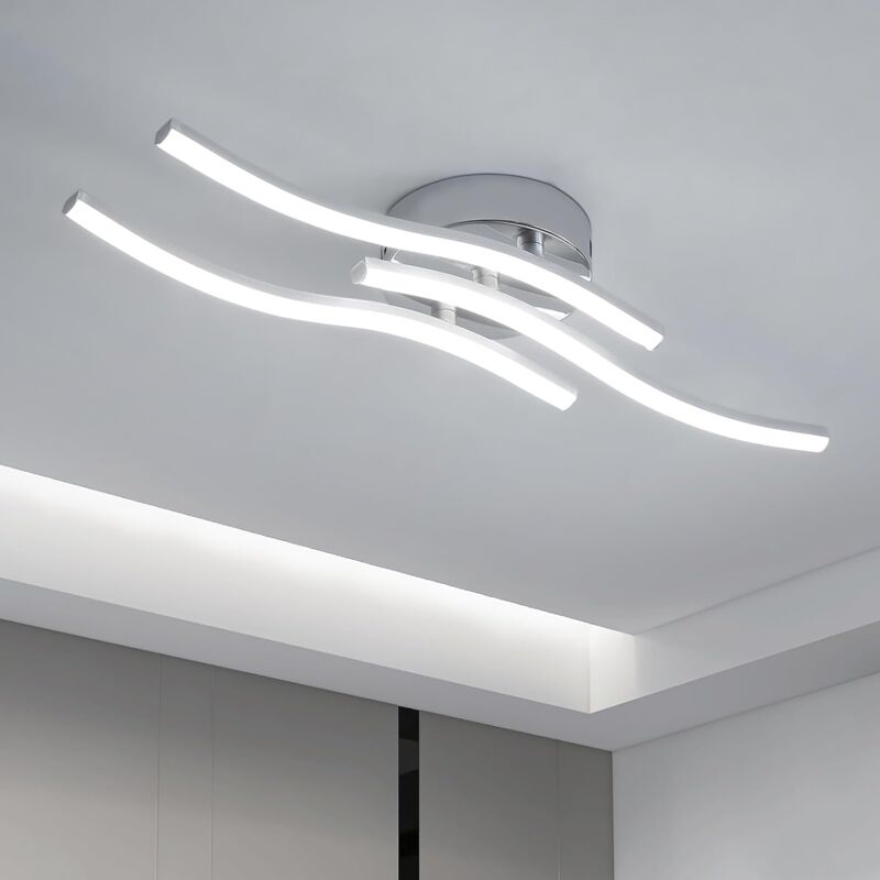 Comely - Plafonnier led Argenté , Luminaire Intégré en Forme de Vague, led 18W 220V IP20, Lustre Moderne pour Salon ou Cuisine (Lumière Blanche 6500K)