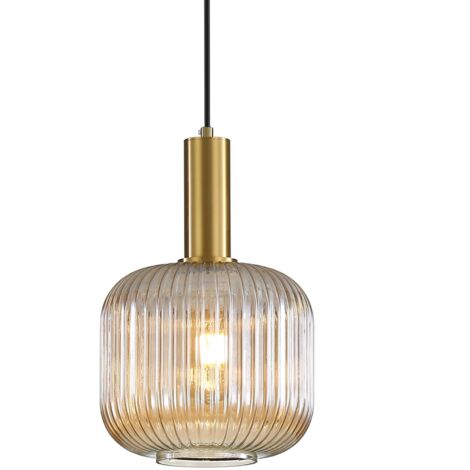 Suspension Luminaire en Verre,Finition en Laiton Doré, Vintage Lustre Suspendu Intérieur, Lampe Suspendue pour Salle à Manger Cuisine Salon Chambre & Cuisine (Ambré, 20CM)