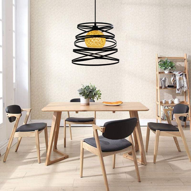Suspension Luminaire Fer Abat-jour Forme de Ressort 30cm Plafonnier Lustre E27 40W Noir