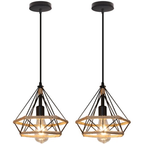 Suspension Luminaire Industriel E27 Lampe à Suspension Vintage Lampe Cage en Fer pour Chambre Salon Bar Noir - 2Pcs