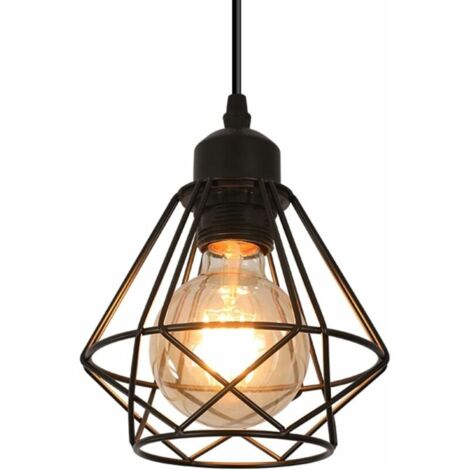 Suspension Luminaire Industriel E27 Lustre Rétro Plafonnier Vintage en Métal Noir Lampe Cage pour Restaurant Salon Chambre Cuisine Bar Couloir 1517cm (Ampoule non incluse)