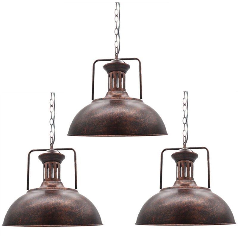 Wottes - E27 Suspension Luminaire Industriel Lustre Plafonnier Intérieur Lampe à Suspension Réglable Abat-jour en Métal Ø33CM Rouille - 3Pcs