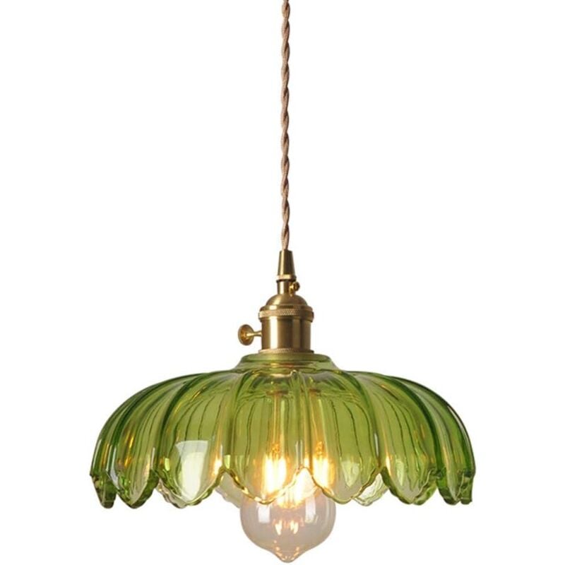 Suspension Luminaire Industriel Vintage Lampe de Plafond Abat-jour Verre Lustre Plafonnier Réglable Vert Ø25CM - Vert