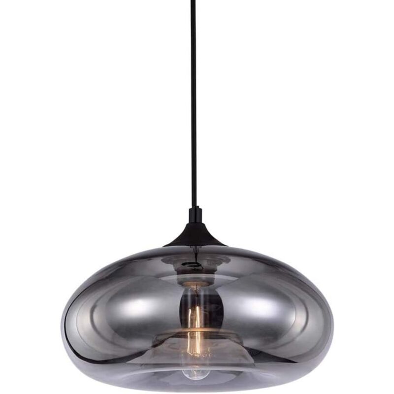 Suspension Luminaire Industriel Vintage LOFT E27 Lustre Plafonniers avec Placage Miroir Gris Abat-Jour, Verre Lampe de Salle à Manger Cuisine Salon