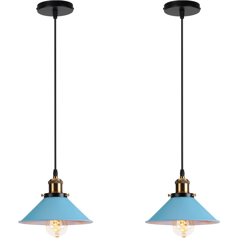 Suspension Luminaire Industrielle 22CM 2pcs Rétro Plafonnier Lustre Suspension pour Couloir Salon Restaurant E27 40W Bleu