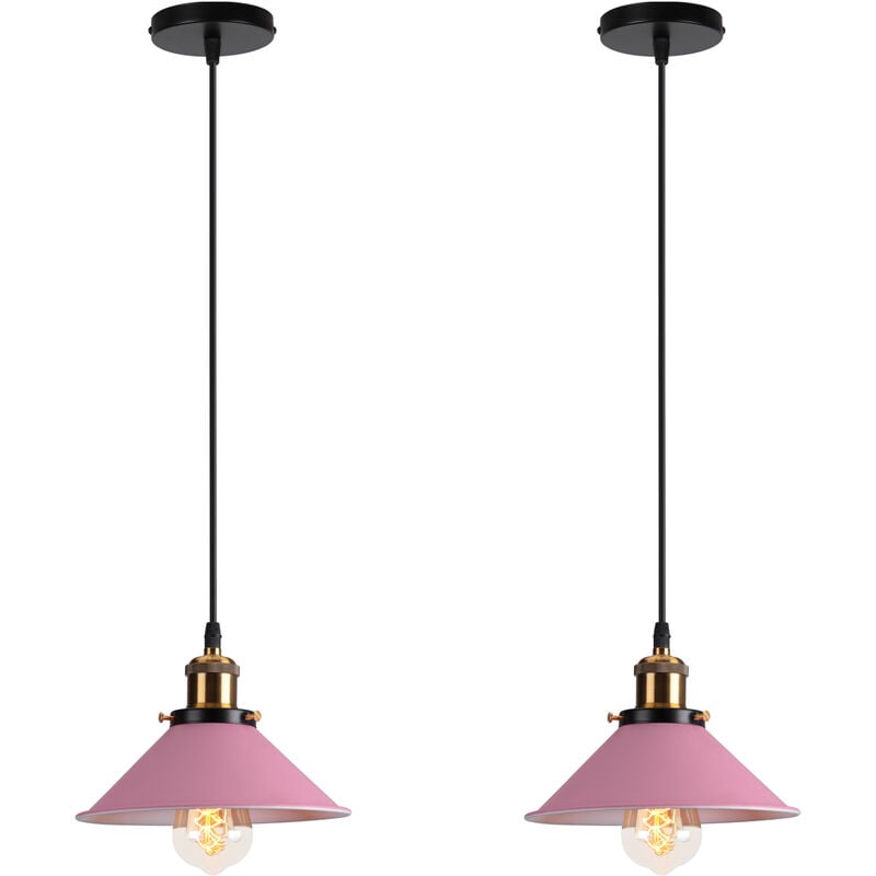 Suspension Luminaire Industrielle 22CM 2pcs Rétro Plafonnier Lustre Suspension pour Couloir Salon Restaurant E27 40W Rose