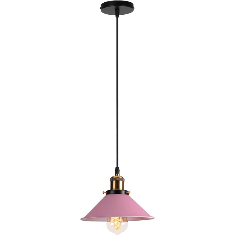 Suspension Luminaire Industrielle 22CM Rétro Plafonnier Lustre Suspension pour Couloir Salon Restaurant E27 40W Rose