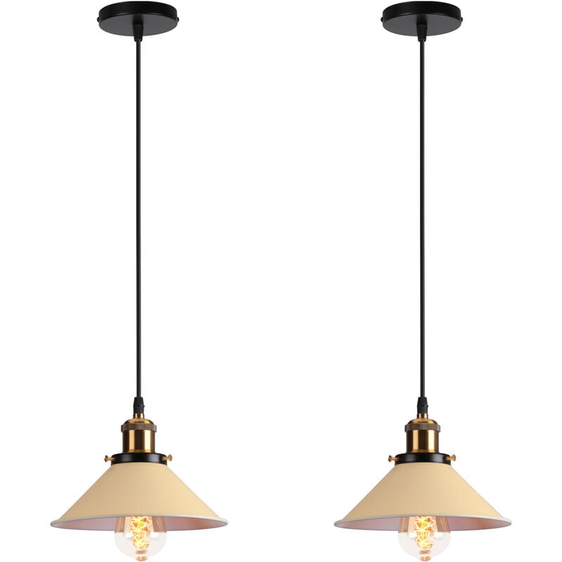 Suspension Luminaire Industrielle 2pcs Rétro Plafonnier Lustre Suspension pour Couloir Salon Restaurant E27 40W Jaune Clair